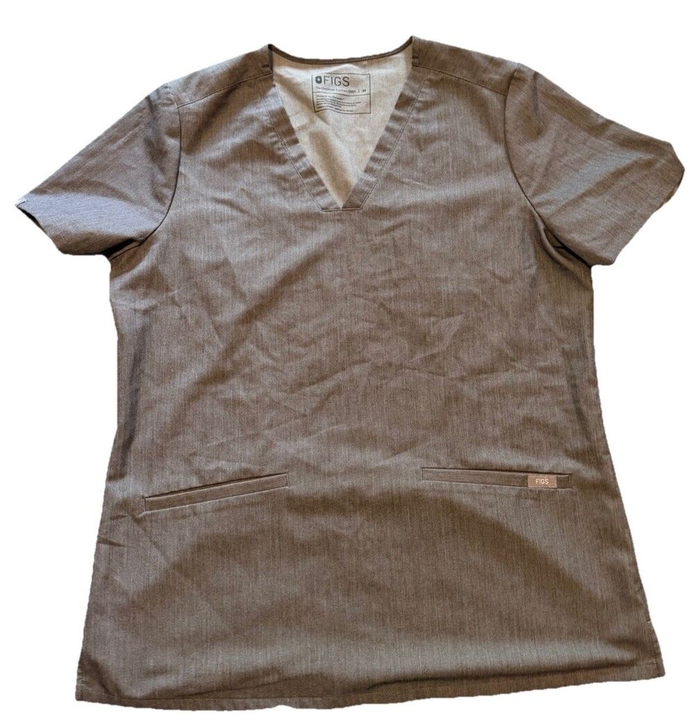 Figs Scrub Top Womens Medium Gray Technical Collection V Neck Two Pockets